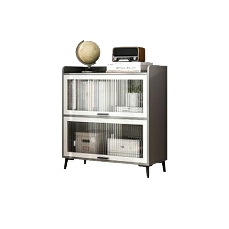 Modern Wood Storage Cabinet Square Bar Pulls Accent Chest with Doors