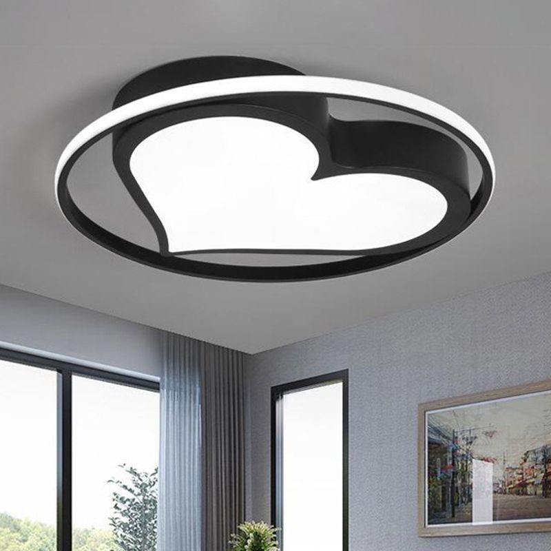 Modern Circular Ceiling Lamp with Loving Heart Acrylic Metal Flush Ceiling Light for Living Room