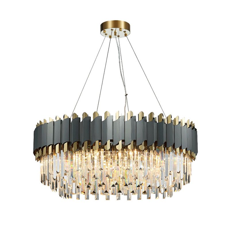 Post-Modern Layered Chandelier Pendant Light Strip Crystal Living Room Hanging Light in Gold-Black