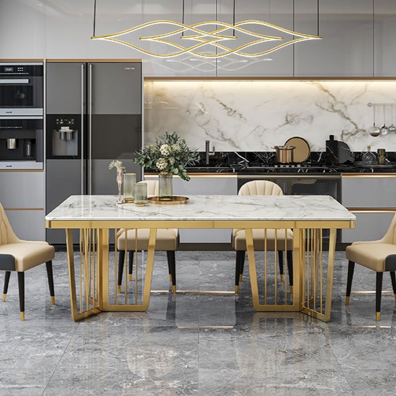 Sintered Stone Dining Table Traditional Luxury Dining Table with Gold Frame for Kitchen