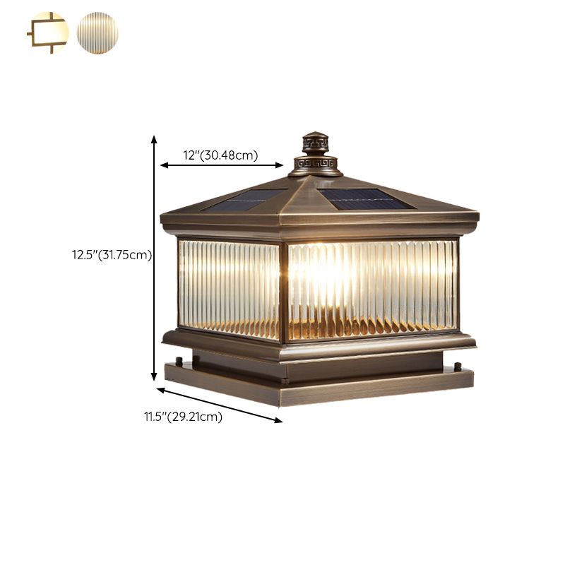 Square Shape Waterproof Pillar Lamp Modern Metal Outdoor Lights in Bronze