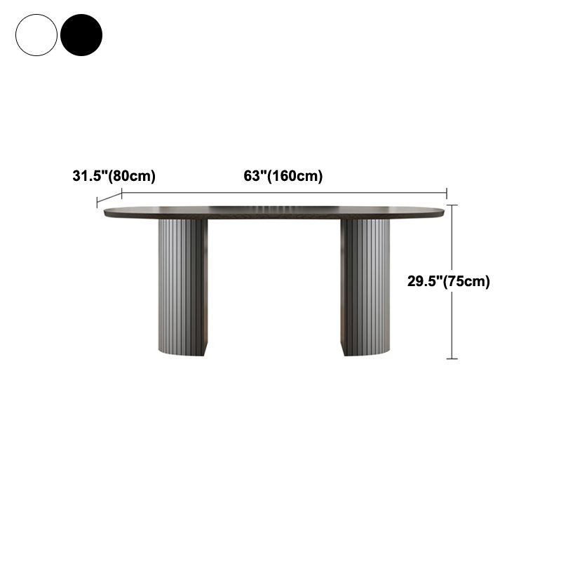 Moderne stijl ovale eettafel dubbele voetstuk eettafel met zwarte poten