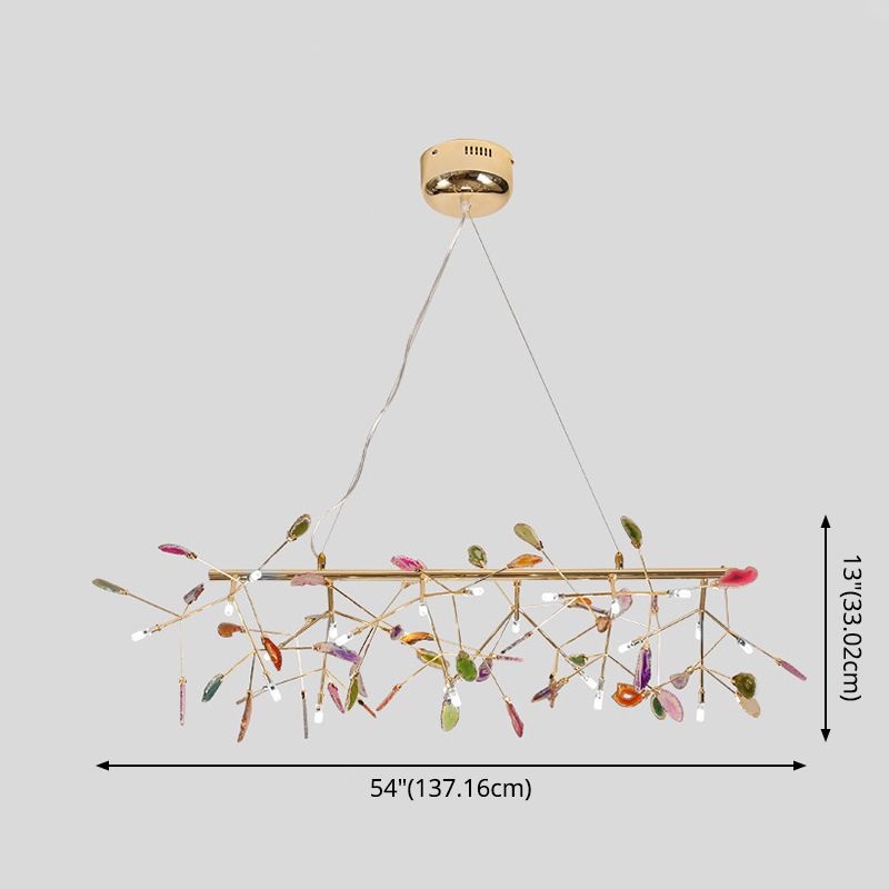 Colorful Island Light Fixtures Modern Branch Metal Pendant with Agate Stone for Dining Restaurant