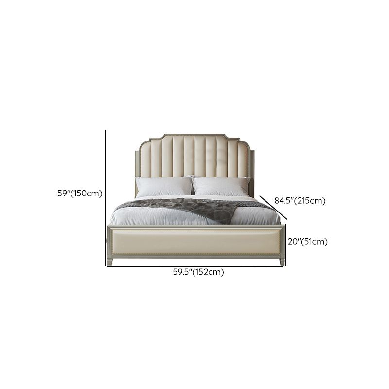 Stepped Glam Bed Frame Beech Standard Bed with Nail Head Trim