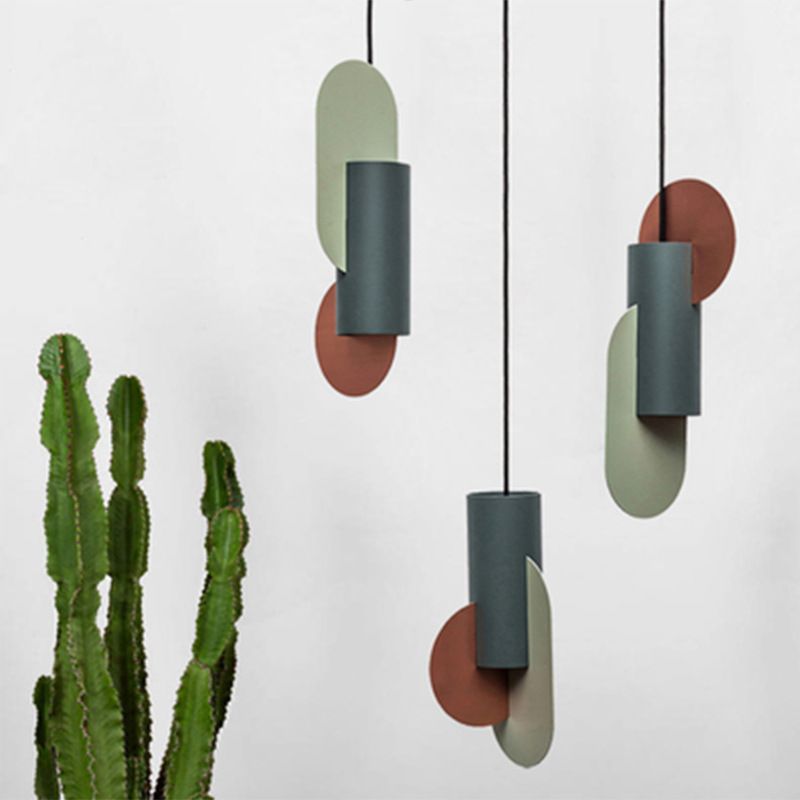 Geometric Colorblock Pendant Lighting Macaron Metal 1-Light Pink-Green-Grey Ceiling Light