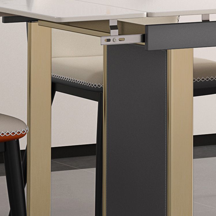 Juego de comedor de piedra sinterizada escandinava con mesa rectangular y juego de comedor de hojas