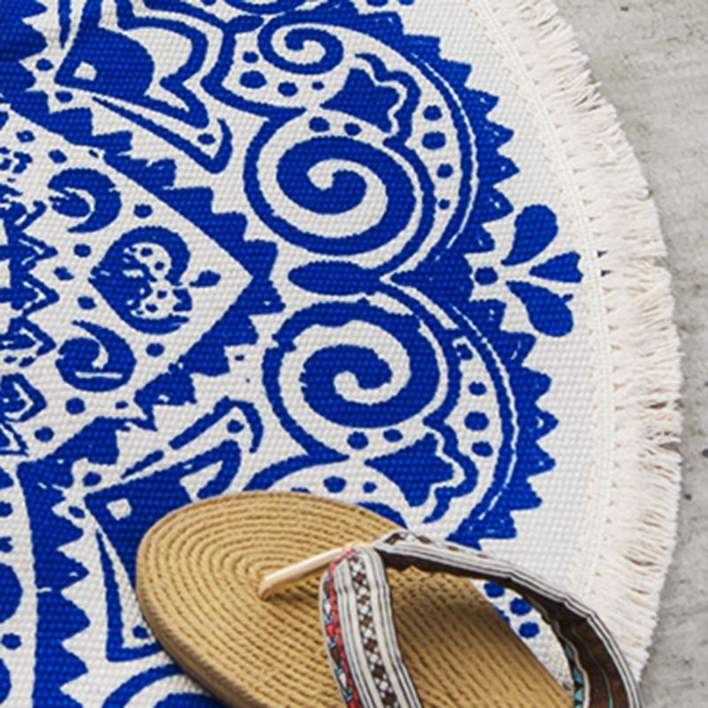 Bohemian Round Rug Area Rug Polyester Stain Resistant Rug for Bedroom