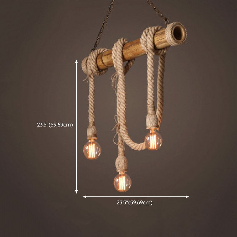 Bamboo 3 / 6 - Light Island Light Industrial Ceiling Pendant with Hemp Rope