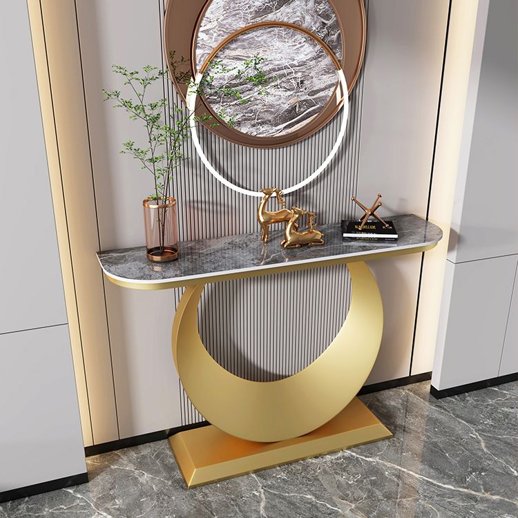 Contemporary Half Moon Console Accent Table Antique Finish Console Sofa Table in Stone