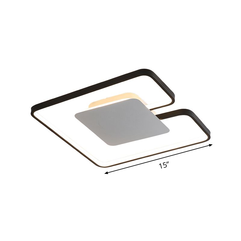 Square Frame Thin Ceiling Fixture Simple Iron Bedroom 15"/19" W LED Flushmount Lighting in White-Black Inner/Black-White Inner with Gap Design