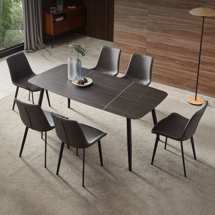 Modern Sintered Stone Top Dining Set Rectangle 1/2/5/7 Pieces Black Dining Room Table Set