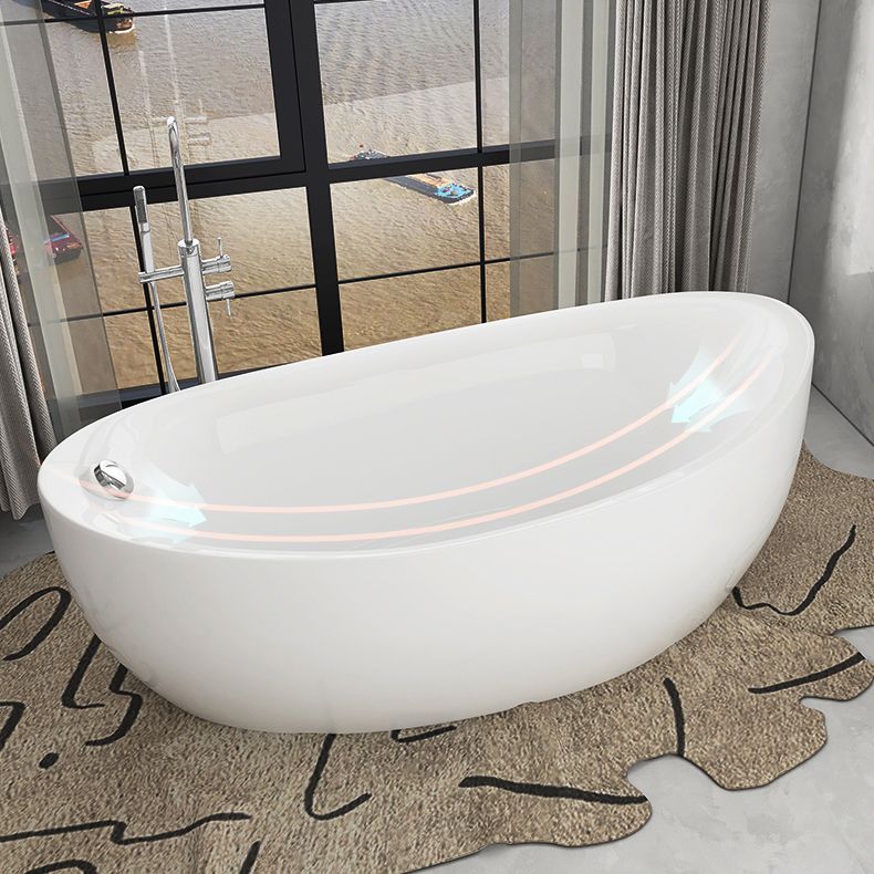 White Freestanding Bath  Acrylic Soaking Oval Modern Bathtub