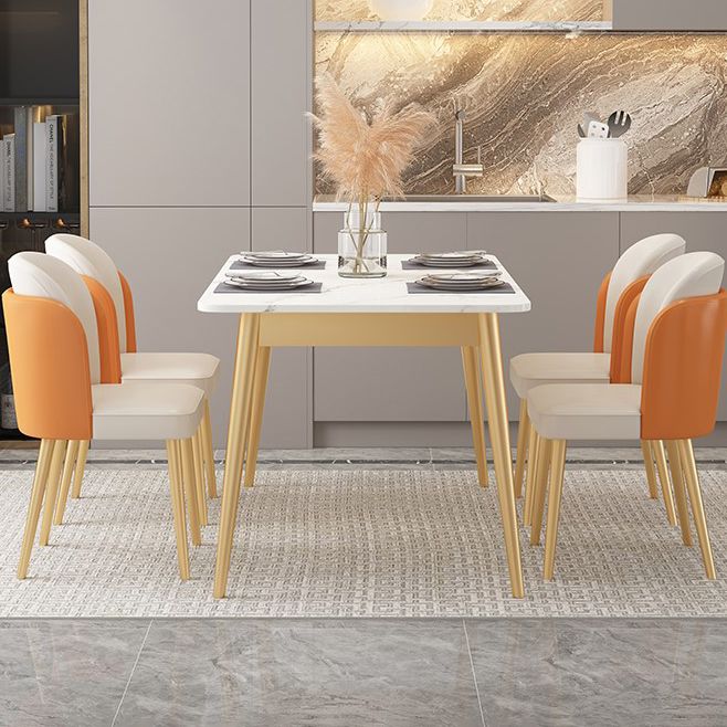 Glam Iron Dining Table Set 1/2/5/7 Pieces Rectangle Dinette Set with White Sintered Stone