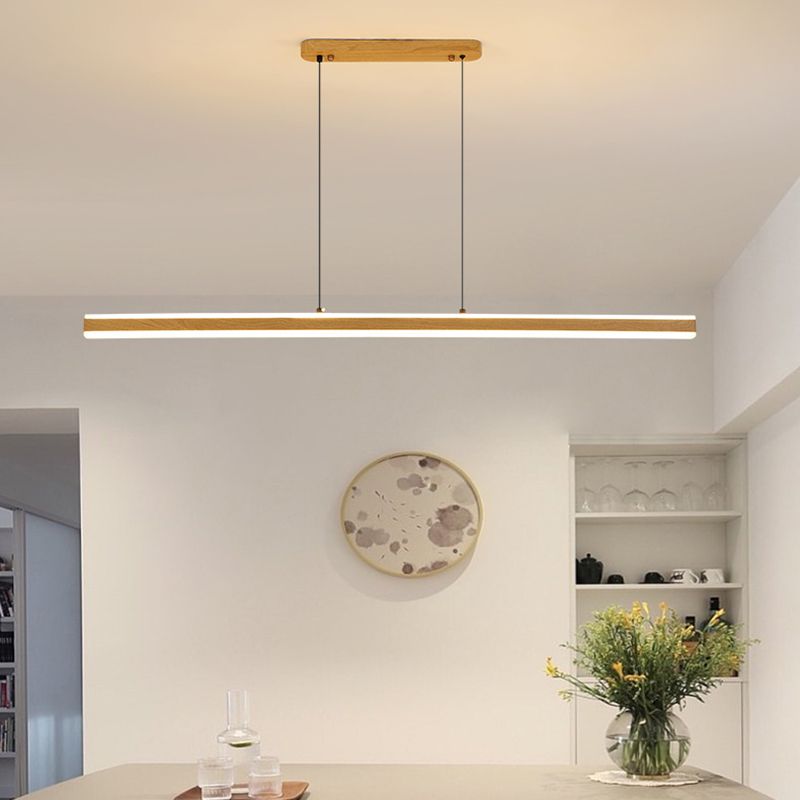 Single Modernism Style Beige/Brown LED Statement Linear Kitchen Island Light