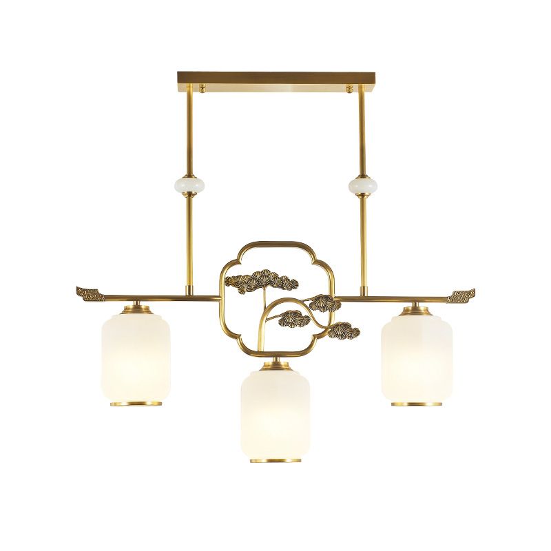 Modern Cylinder Island Lighting Fixtures Glass 3 Light Pendant Lighting in Gold