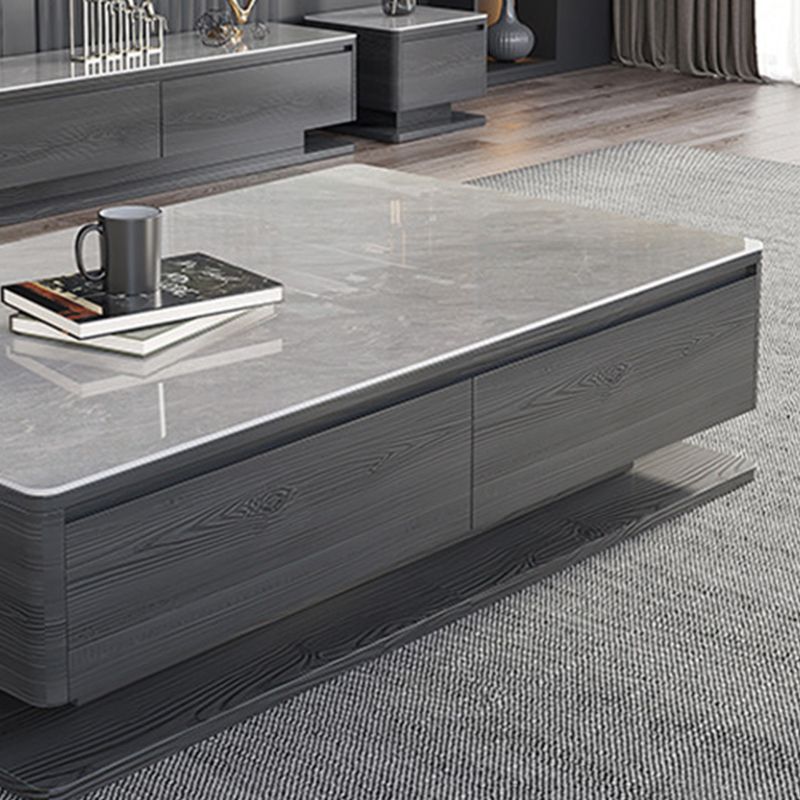 15"H Contemporary Cocktail Table Stone Rectangle Coffee Table