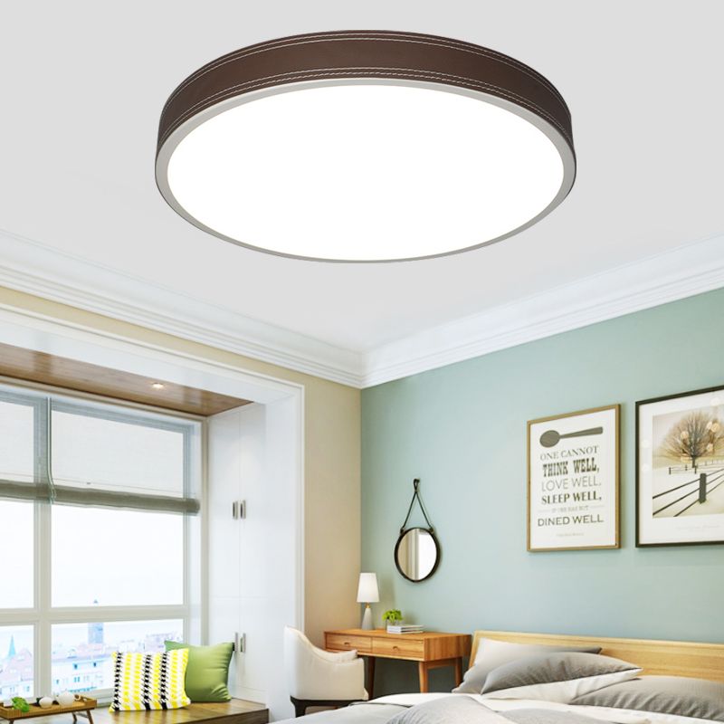 Luz de techo de disco con luz LED nórdica de montaje empotrado de cuero rojo/azul/verde para dormitorio en blanco cálido/blanco, 12 "/16"/19,5 "de diámetro