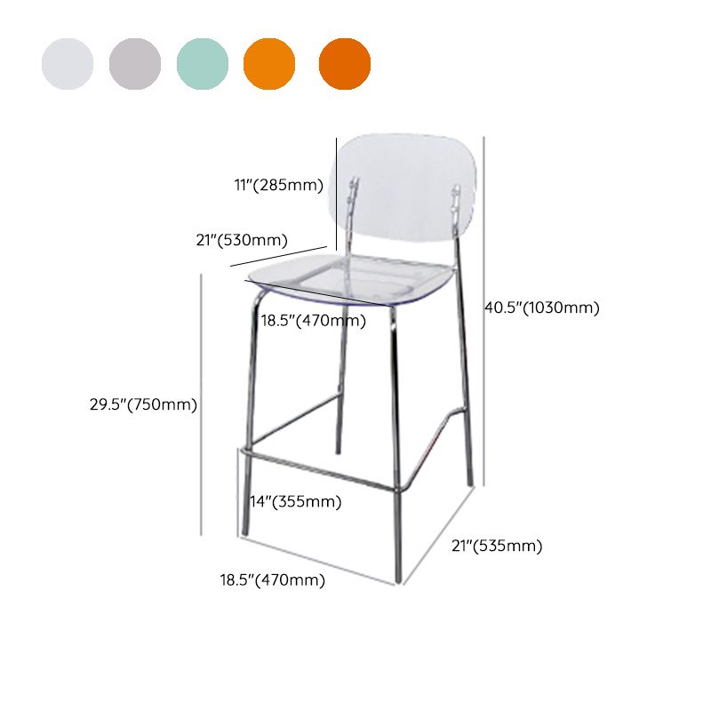 Scandinavian Metal Bar Stool Acrylic Patio Bar Stool with Chrome Base