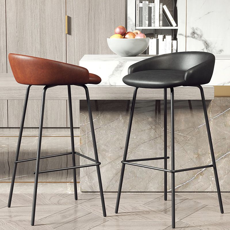 Glam Counter Bar Stool Armless Leather Bar Stool with Footrest Steel Base
