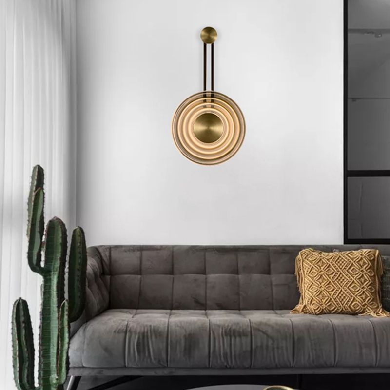 Round Shade Metal Wall Sconce Modern Style Single Light Wall Lighting Fixtures in Amber