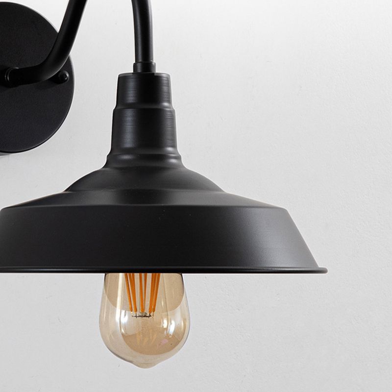 Flat Shape Wall Light Industrial Style Metal 1 Light Wall Lamp in Black