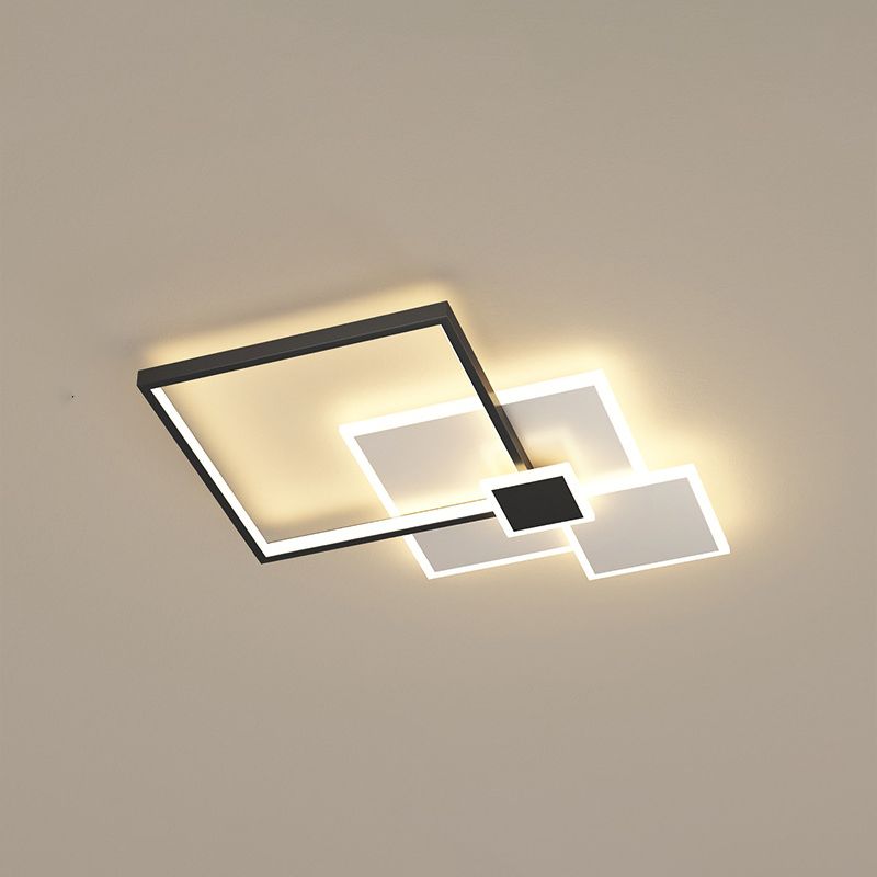 Lámpara de techo cuadrada, lámpara de techo LED de metal simple para dormitorio, montaje empotrado, color negro