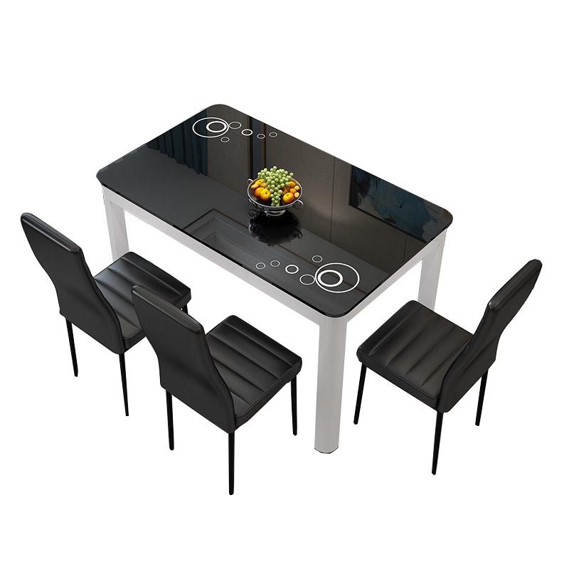 Rectangular Glass Dining Table Modern Black-white Furniture with 4 Legs in Matte Finish