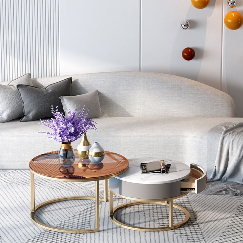 Round Nesting Coffee Table Set Round Frame Coffee Table with Drawer