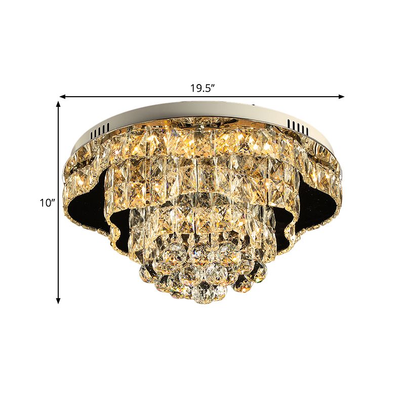 Modern Scalloped Flush Mount Lighting Beveled Crystal LED Ceiling Light Fixture in Chrome for Sleeping Room