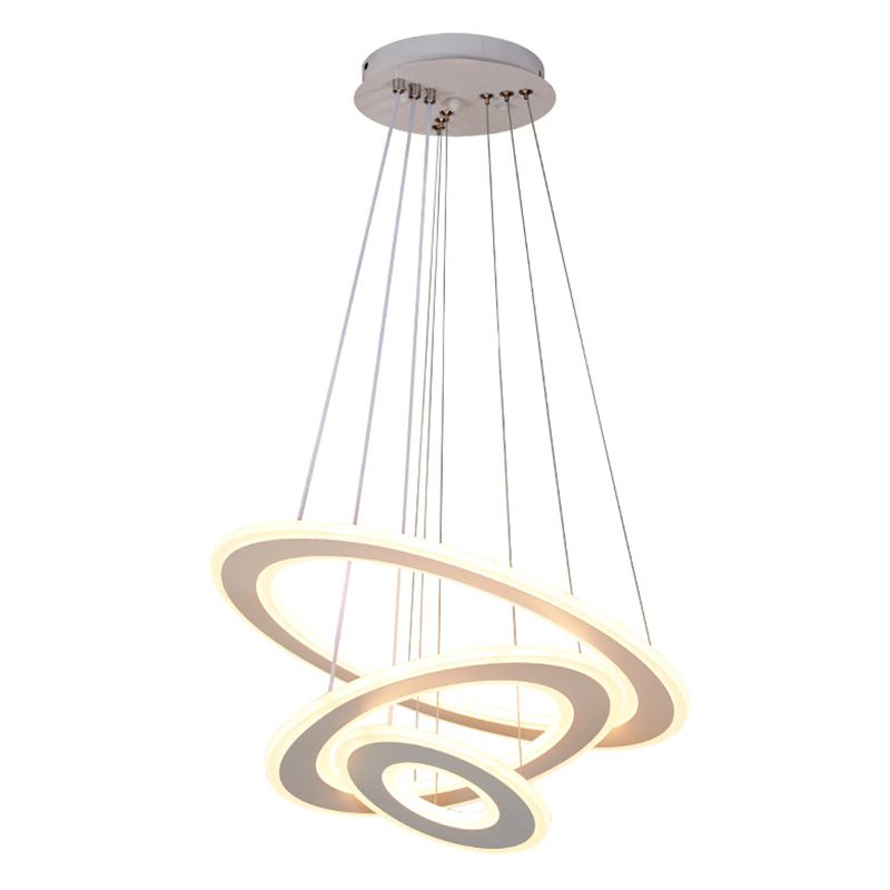 White O Chandelier Pendant Minimalist 3-Light Acrylic LED Ceiling Light for Dinner
