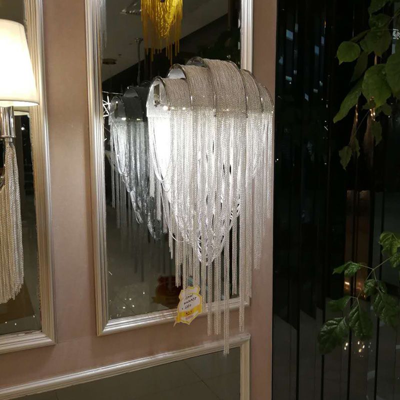 Chain Hanging Pendant Light Tassel Metal Chandelier Light for Dining Room Living Room