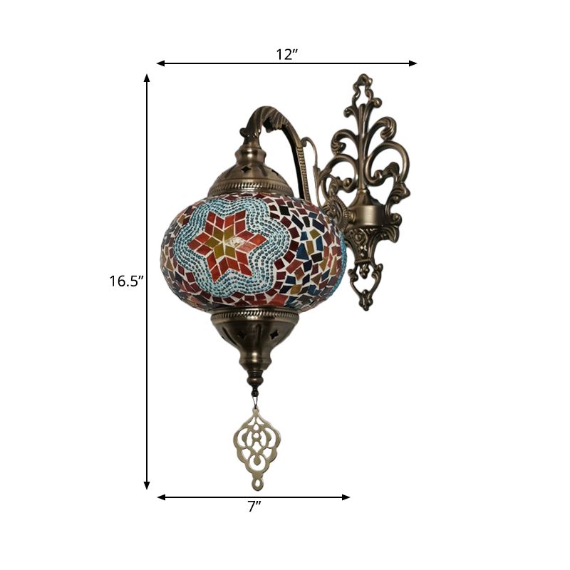 1 ampoule Verre en vitrail éclairage marocain jaune / orange / sphère verte salon