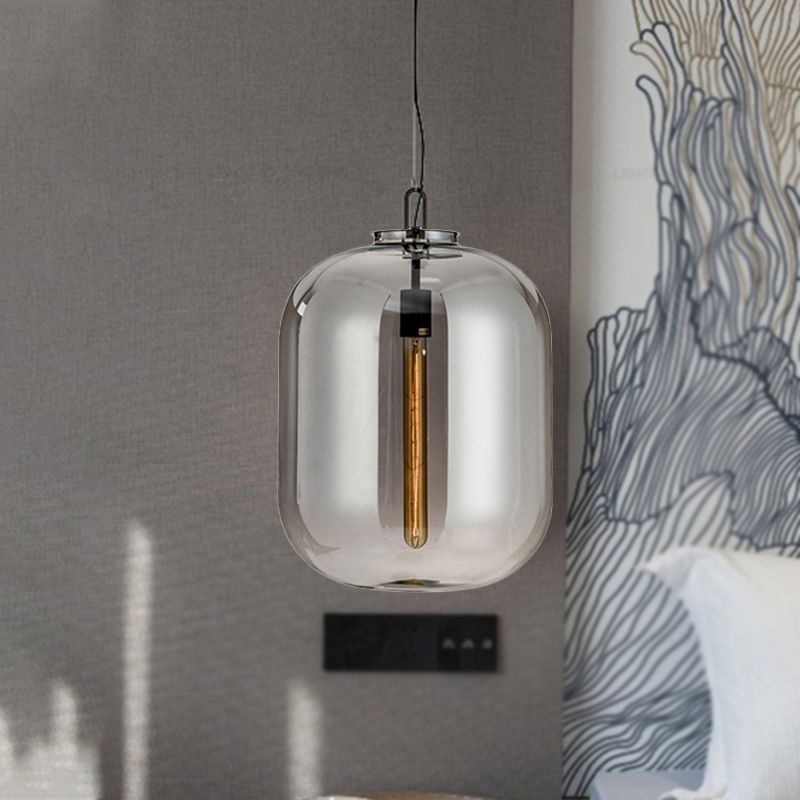 Modernist 1 hängende Leuchte mit Glasschattenbber/Rauch grauer ovaler Anhänger Beleuchtung für Schlafzimmer, 10 "/14" W.