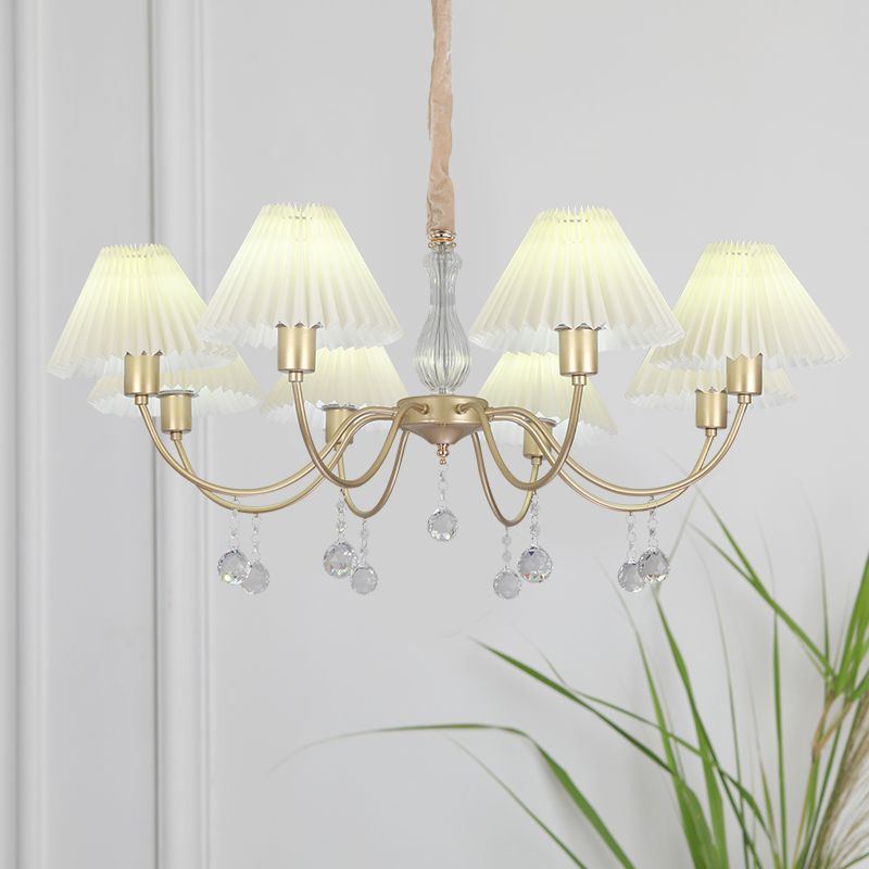 Éclairage de lustre à plusieurs têtes Lument de suspension de cône traditionnelle avec une teinte en tissu