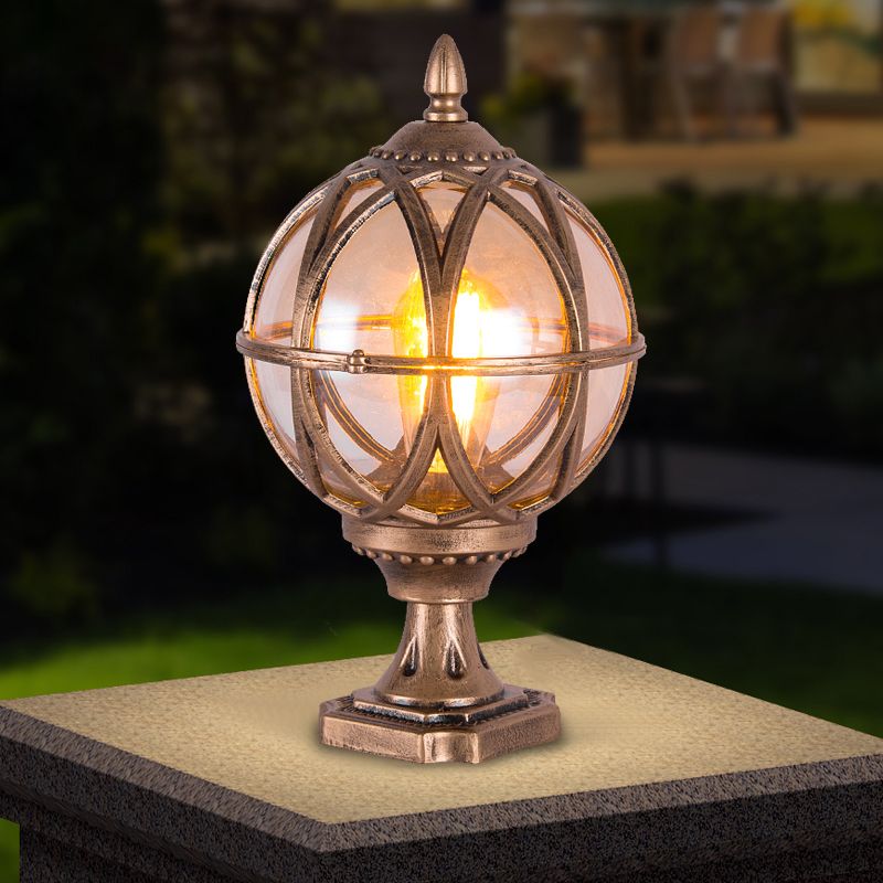1-Light Waterproof Outdoor Light Spherical Pillar Lamp with Glass Shade for Garden