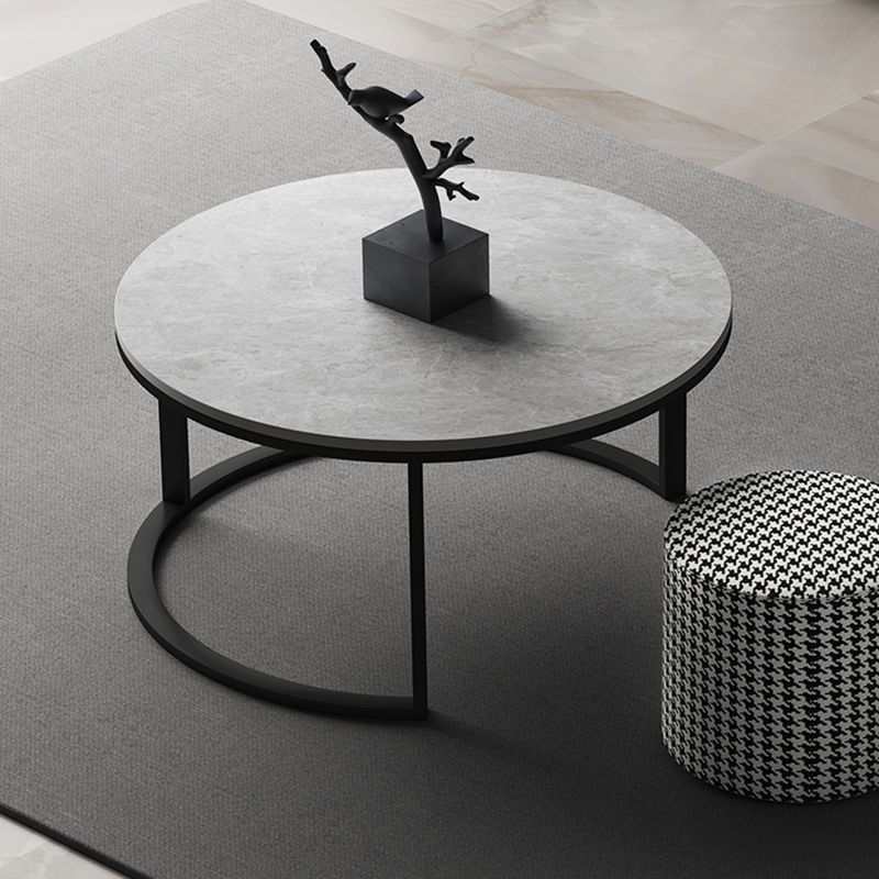 Slate Round Coffee Table 2 Piece Modern Minimalist Bunching Tables