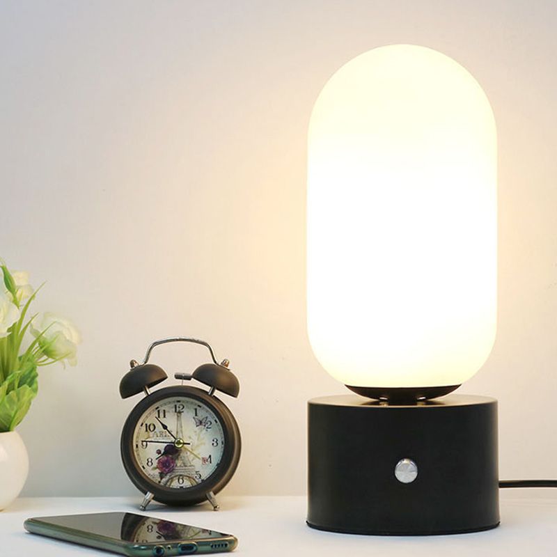 Modern Style Geometry Night Table Lamp White Glass One Light Table Light in Black