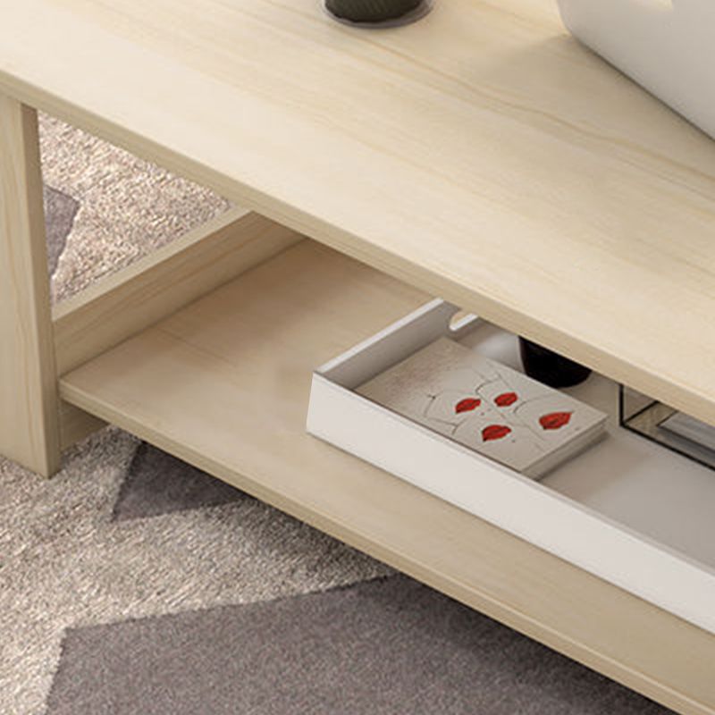 Rectangular Wooden 4 Legs Coffee Cocktail Table with Storage Shelf