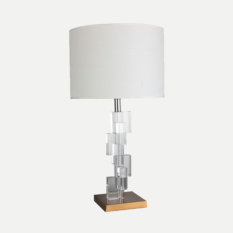 Straight Sided Shade Study Lamp Modern Fabric 1 Bulb Reading Book Light in White