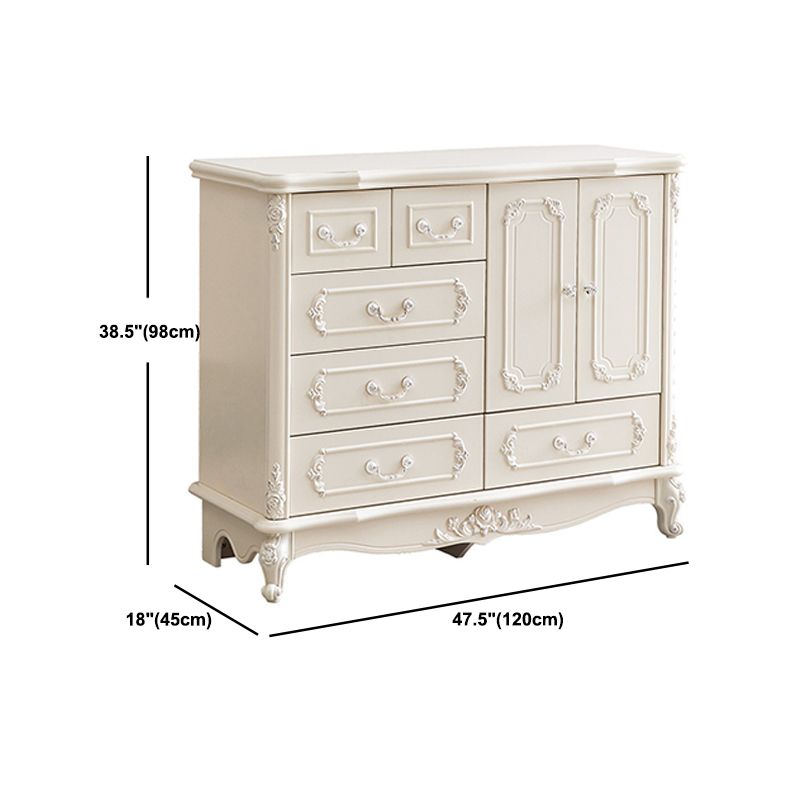38.58"/49.21" Tall White Wooden Cabinet, Rectangle Accent Cabinet with Drawers