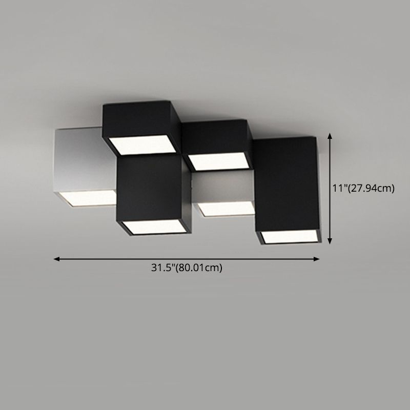 Black and White LED Flush Mount in Modern Simplicity Iron Geometric Ceiling Light with Acrylic Shade