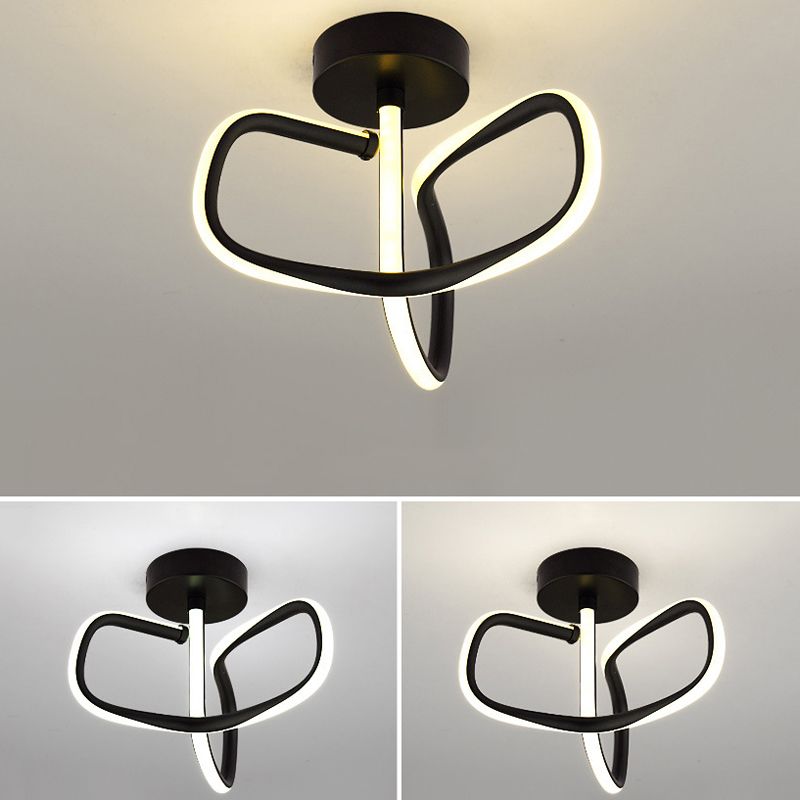 Metal Linear Shape Flush Mount Light Modern Style 2 Lights Flush Ceiling Light in Black