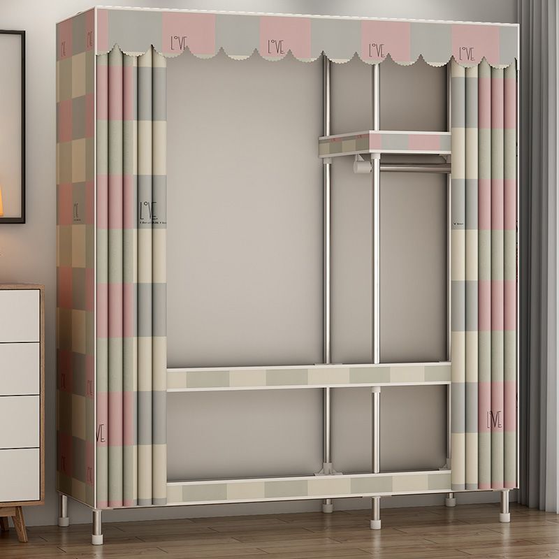 Contemporary Metal Wardrobe Cloth Rod Included Wardrobe Closet with Legs
