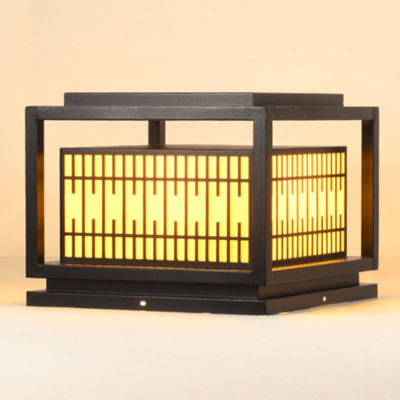 Rectangular Shape Metal Waterproof Pillar Lamp Modern 1 Light Outdoor Lights in Black