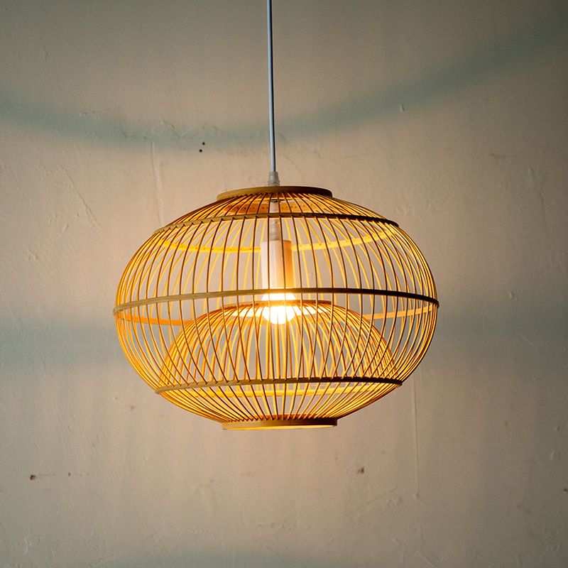 Bamboo Japanese Pendant Light 1-Light Hanging Ceiling Light for Dining Room