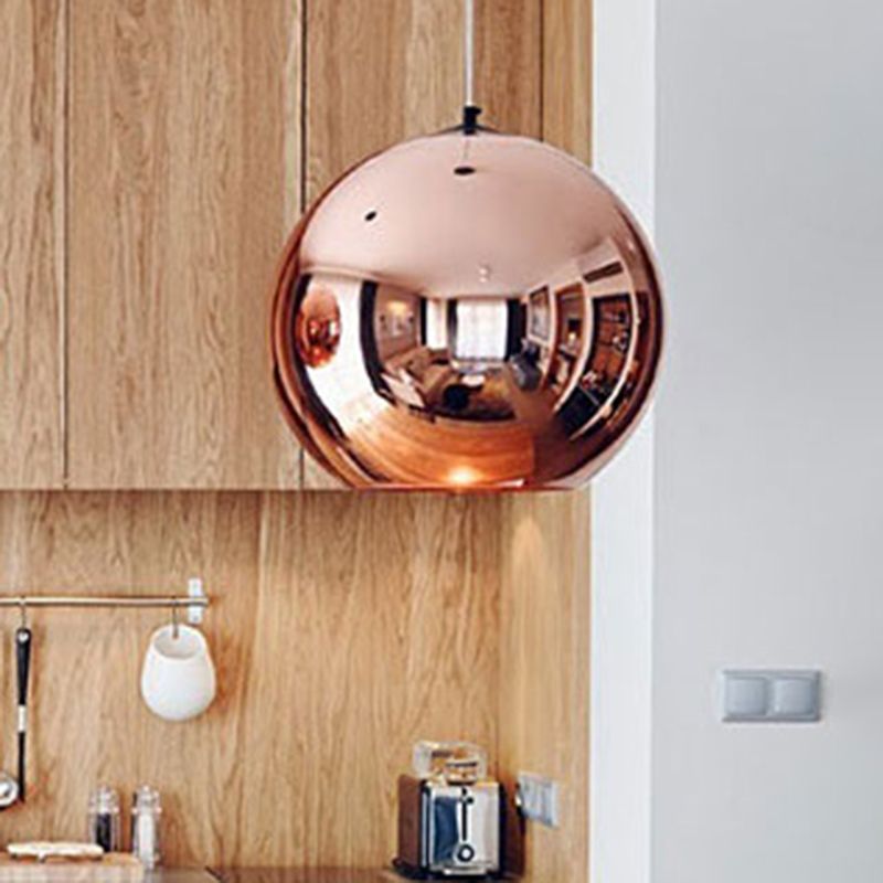 Mirrored Glass Globe Suspension Light Postmodern 1 Head Copper Pendant for Restaurant