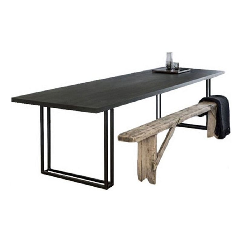 Metal Industrial Rectangle Dining Table Wood Top Indoor Table with Sled