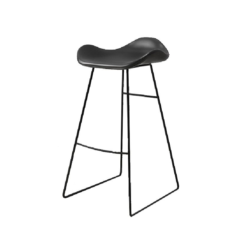 Modern Backrest Armless Counter Stool Upholstered Bar Stool with Metal Base