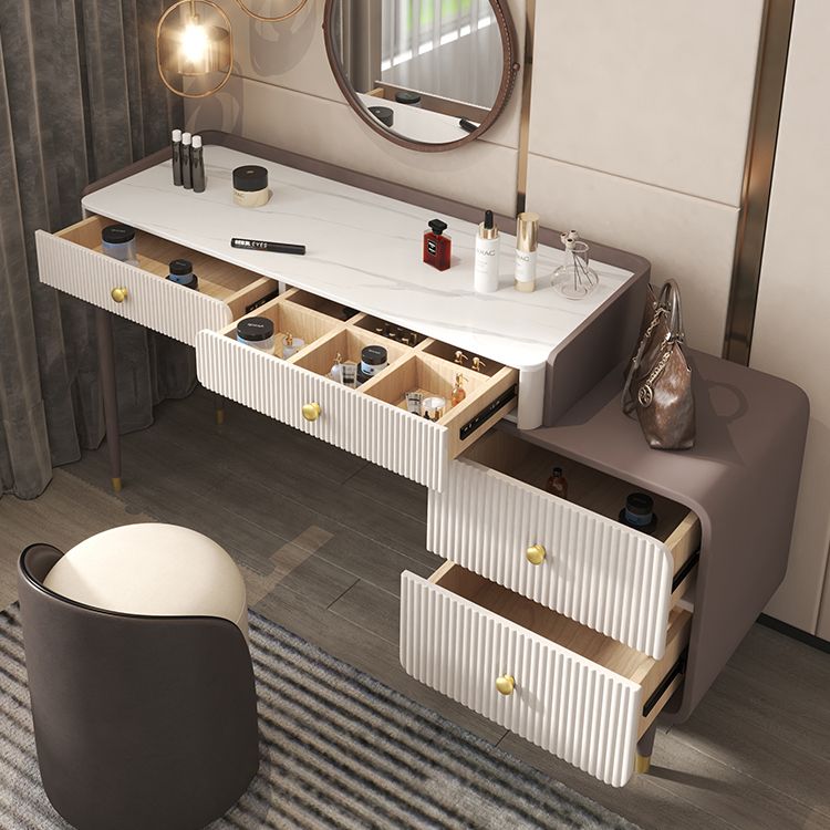 Stone Top Vanity Table 2/4 Storage Drawers Dressing Table with Mirror & Padded Stool