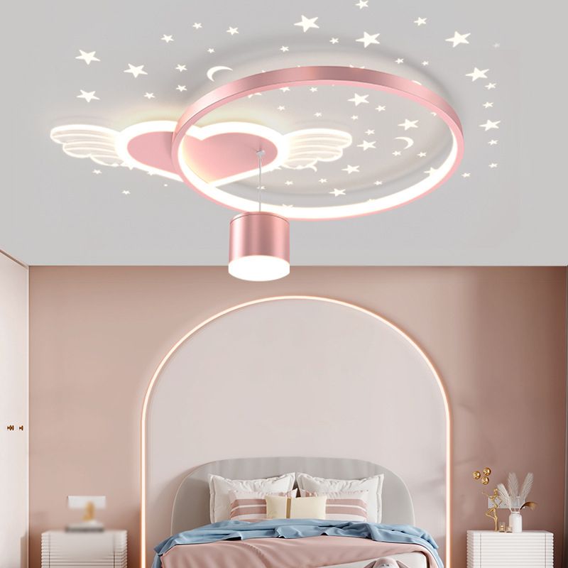 Lámpara de caricatura de lámparas LED circulares Luz de techo de dormitorio con foco de atención